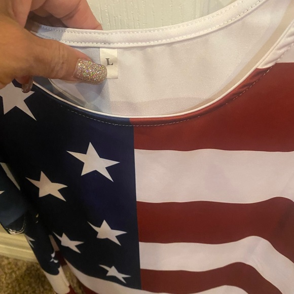 Stars and Stripes cold shoulder top, cute and comfy! Medium fit. - Picture 3 of 3